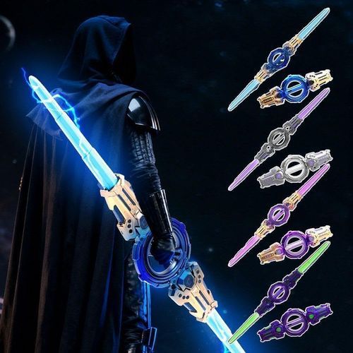 RGB LED Katana Sword Rechargeable | Double-Edged Anime Lightsaber with Fire Spin Effect, 7-Color LED Modes, 360 Degree Rotating Action & Realistic Sound FX | Battle Play Toy Sword