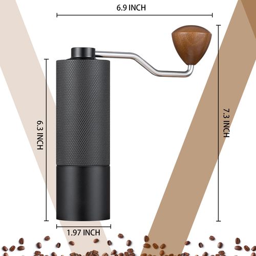 Manual Coffee Grinder Capacity 25 Grams, Stainless Steel Burrs - Wooden Handle, Burr Coffee Grinder for Home, Office, Camping, Hiking (Black)