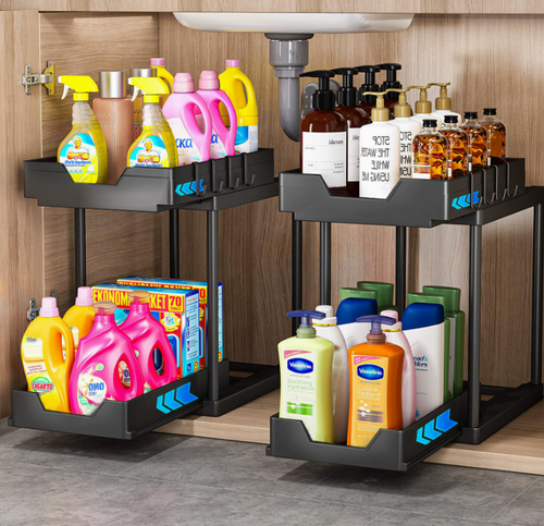 🧺 2-Tier Height Adjustable Under Sink Organizer with Pull Out Drawers🛁 Under Sink Pull Out Drawer Organizer for Kitchen & Bathroom Storage