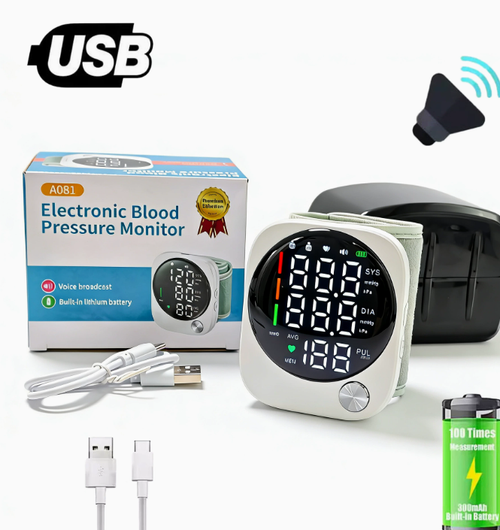 Portable Digital Wrist Blood Pressure Monitor – USB Charging, Large LED Screen, One-Click Health Check For All Family
