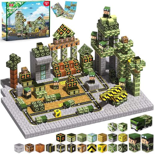 Annexfun Magnetic Blocks-100PCS Military Building Blocks Set, Kids Classroom Sensory Toy for Toddlers STEM Learning, Construction Stacking Toy for Kids 3+ Boys and Girls Christmas Birthday Gifts Toys