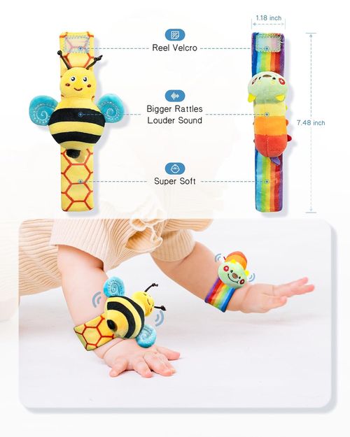 🎀Baby Wrist Rattle Sock Set Newborn Sensory Toy 👶Infant Foot Finder Socks & Wrist Band Rattles