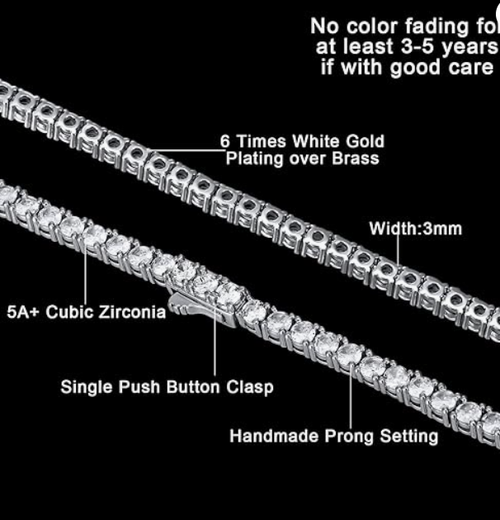 6mm Unisex Tennis Necklace 14K White Gold Plated Cuban Chain Approx. 22 inches or 55 cm  Set with 5A Grade Cubic Zirconia Iced Out Style Hip-Hop Trend Jewelry  Materials: Metal, Cubic Zirconia