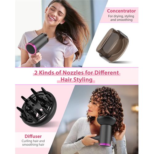 2000W Foldable Hair Dryer with Diffuser & Concentrator, Ionic Fast Drying for African Hair