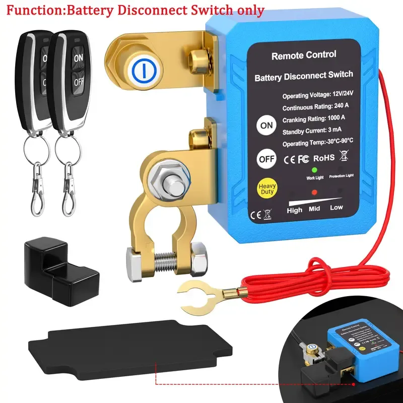 Wireless Remote Car Battery Disconnect Switch With Full Installation Kit 12V Car Battery Isolator Switch Anti Leakage Power Cut Off With Tools Heavy Duty Remote Battery Master Kill Switch Full Accessory Set
