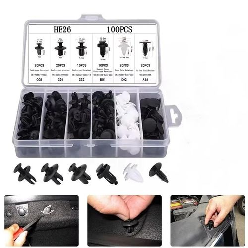 🚗 100PCS Universal Car Clips - 6 Types, Bumper Fasteners