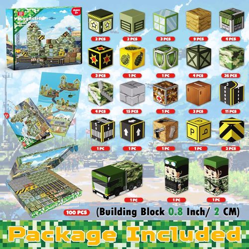 Annexfun Magnetic Blocks-100PCS Military Building Blocks Set, Kids Classroom Sensory Toy for Toddlers STEM Learning, Construction Stacking Toy for Kids 3+ Boys and Girls Christmas Birthday Gifts Toys