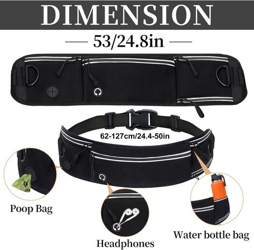 Waist Dog Hands Free Dogs Leash, Waist Running Leash with Zipper, Walking Pouch for Dog Walking, Reflective Dual Padded Handles Bungee Retractable Running for Medium to Large Dogs (Black)