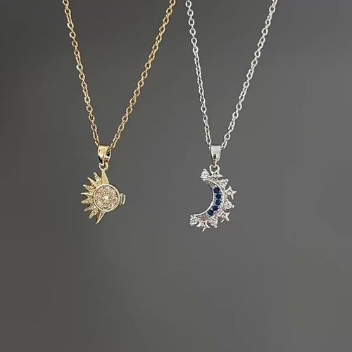 LISHANTI Elegant Sun and Moon Pendant Necklace Set for Women | Gold and Silver Tone Chains with Sparkling Stones | Gift for Her, Birthday, Anniversary Jewelry
