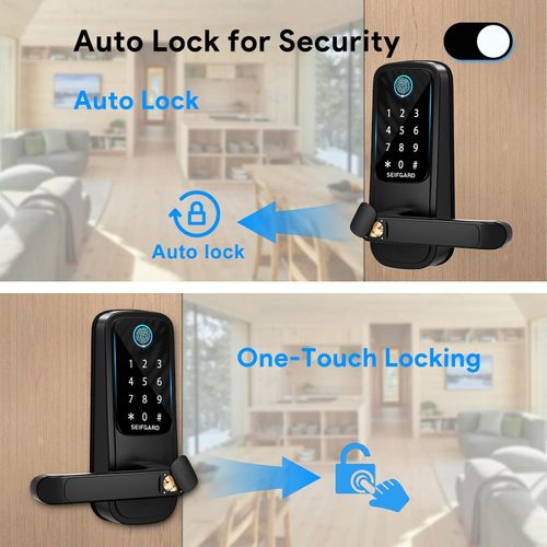 Smart Door Lock with Handle, Fingerprint Door Lock, Electronic Keypad Smart Deadbolt Lock - Biometric Smart Digital Door Lock with Code, Smart Lock for Front Door Home, Rental, Office