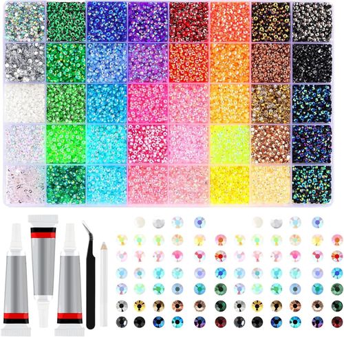 32000Pcs Resin Rhinestones Bedazzling Kit with 3x10ml Glue 0.3cm 40 Colors Crafts