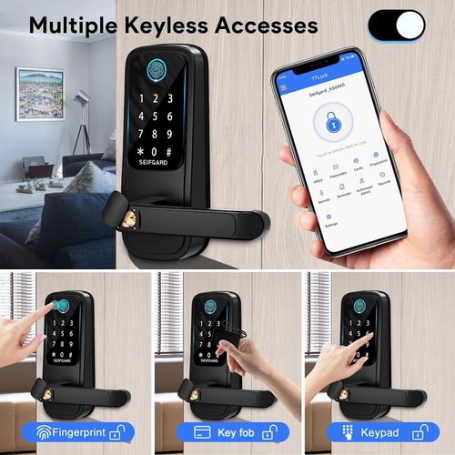 Smart Door Lock with Handle, Fingerprint Door Lock, Electronic Keypad Smart Deadbolt Lock - Biometric Smart Digital Door Lock with Code, Smart Lock for Front Door Home, Rental, Office
