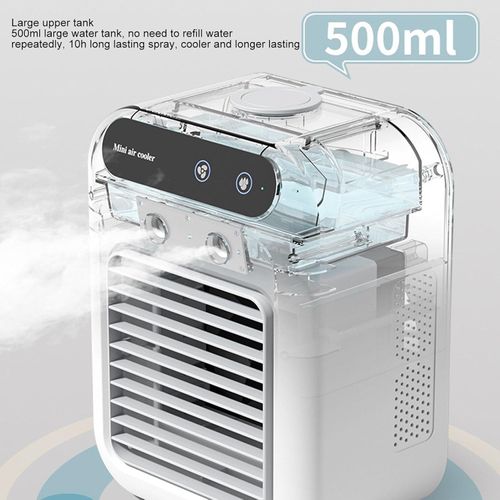 🔥 Portable Mini Air Cooler with Ice Tray & Detachable Handle | USB Rechargeable 2-Speed Desktop Cooling Fan - Humidifying, Dual Power for Home, Office & Outdoor Use (English Version)