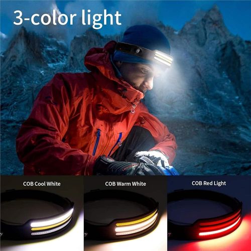 🌙3 Strips COB Head Torch White Red Yellow Light For Running Hiking Hunting