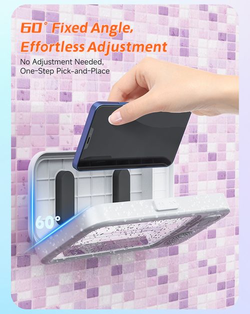 Waterproof Bathroom Bluetooth Speaker | Wall Mount Phone Holder Touch Screen Shower Speaker 2 In 1 Shower Phone Stand & Bluetooth Speaker | IPX Waterproof For Bathroom Kitchen Portable Wall Mount Waterproof Speaker | Hands Free Music & Video Viewing For Shower
