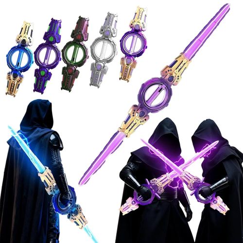 RGB LED Katana Sword Rechargeable | Double-Edged Anime Lightsaber with Fire Spin Effect, 7-Color LED Modes, 360 Degree Rotating Action & Realistic Sound FX | Battle Play Toy Sword