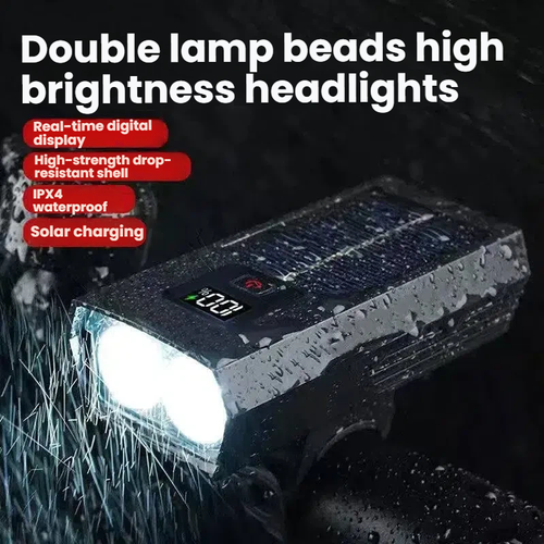 Solar rechargeable bicycle headlight headlight riding mountain bike highway glare charging night riding glare flashlight.