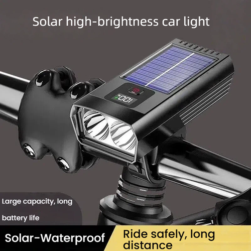 Solar rechargeable bicycle headlight headlight riding mountain bike highway glare charging night riding glare flashlight.