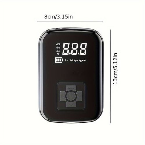 Um compressor de ar portátil para automóvel com bomba portátil sem fios e luz, adequado para encher e comprimir pneus de automóveis e motociclos.