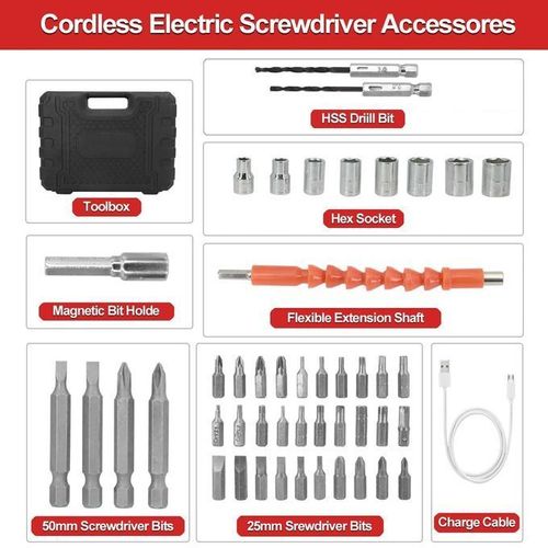 Conjunto portátil de chaves de fenda elétricas recarregáveis ​​Mythco, com 47 acessórios sem fio