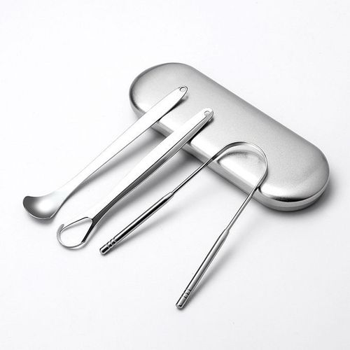 Conjunto de raspador de língua para limpador de língua (caixa de ferro grande)