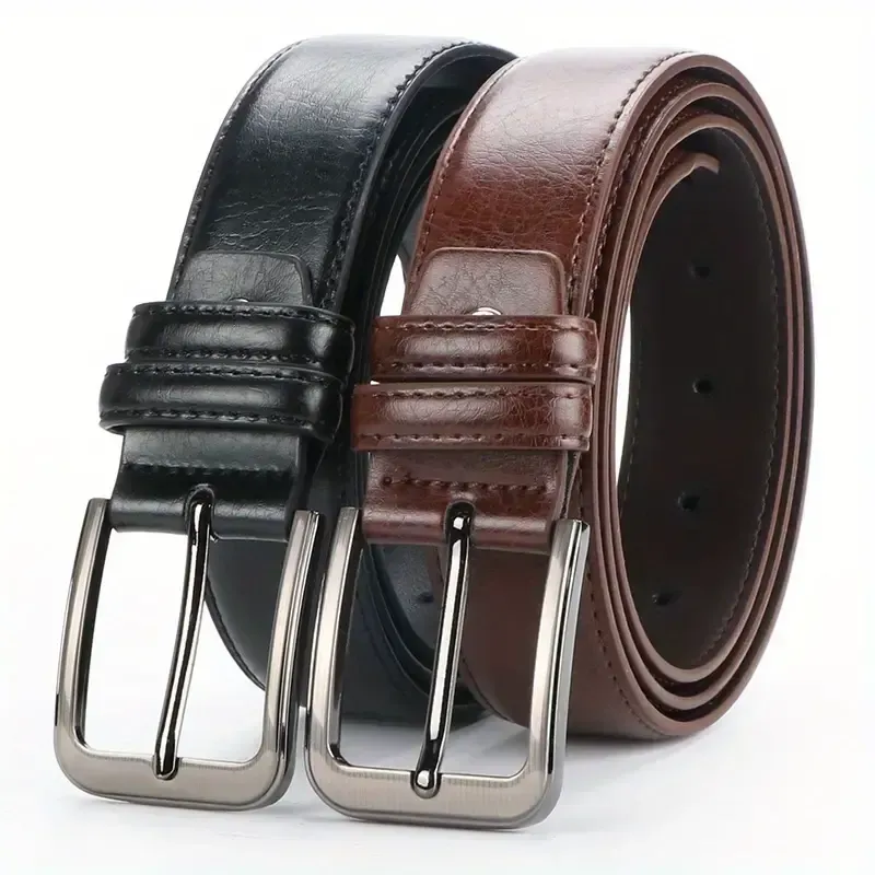 2 ceintures en cuir pour homme à boucle à ardillon, style décontracté rétro, ceinture pour jean jeune