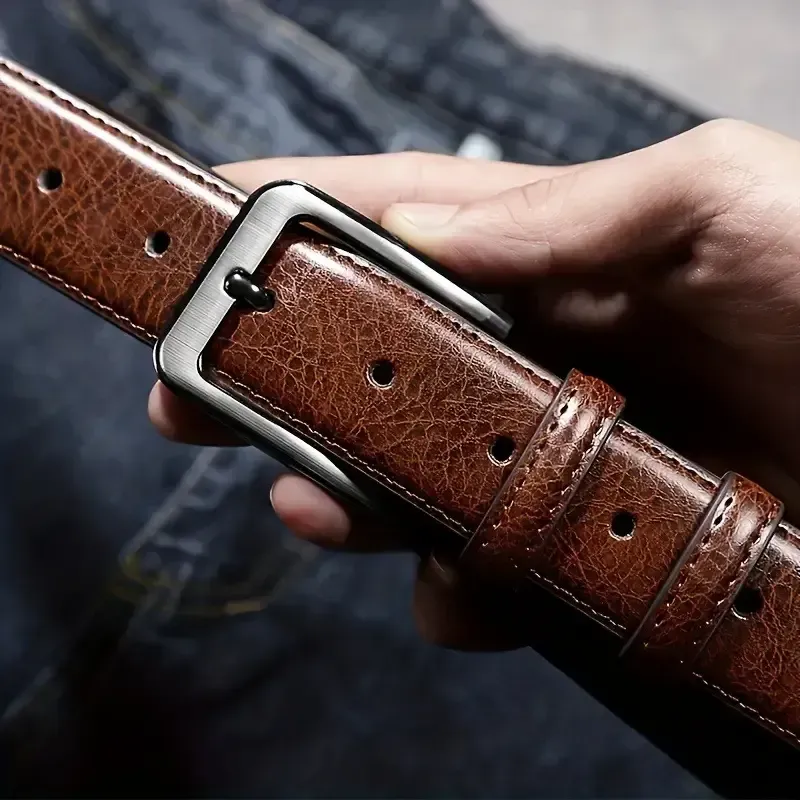 2 ceintures en cuir pour homme à boucle à ardillon, style décontracté rétro, ceinture pour jean jeune
