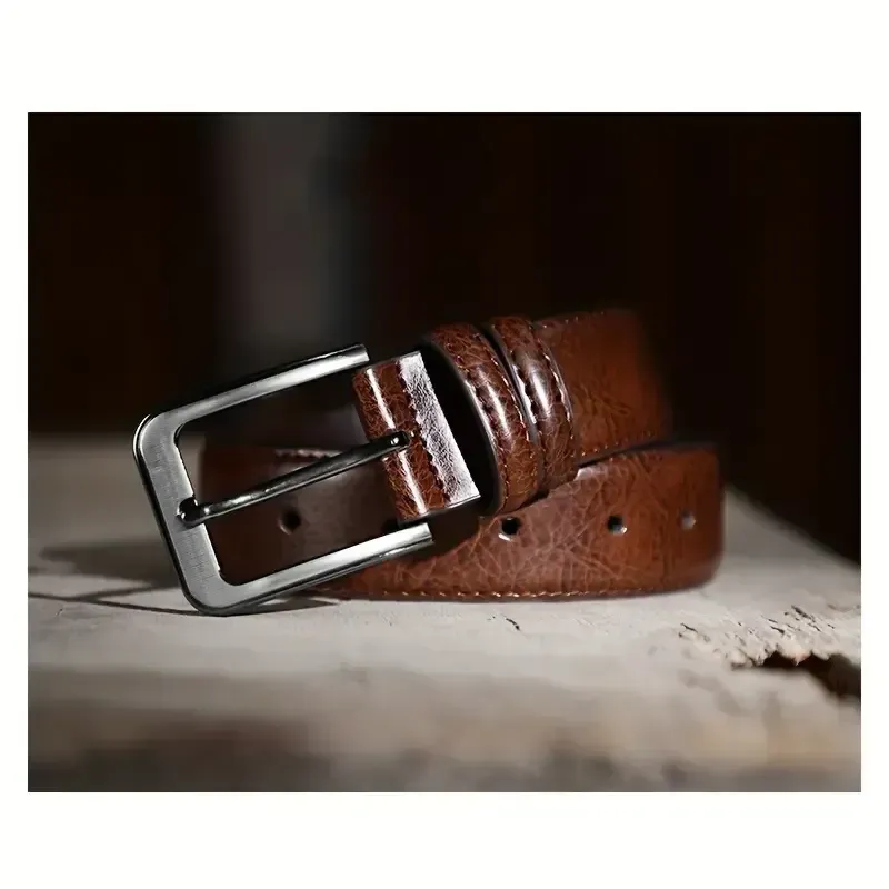 2 ceintures en cuir pour homme à boucle à ardillon, style décontracté rétro, ceinture pour jean jeune