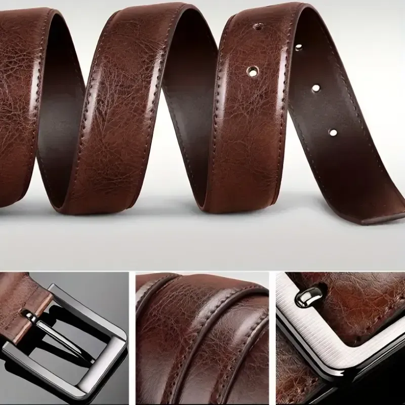 2 ceintures en cuir pour homme à boucle à ardillon, style décontracté rétro, ceinture pour jean jeune