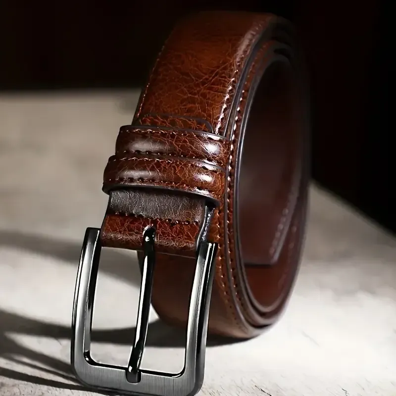 2 ceintures en cuir pour homme à boucle à ardillon, style décontracté rétro, ceinture pour jean jeune
