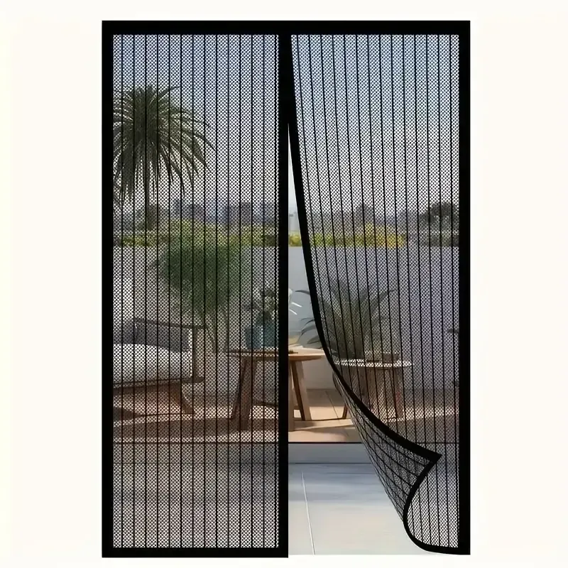 Cortina de janela de tela macia listrada, anti-mosquito respirável com fecho magnético, fácil de limpar, adequada para porta de 36 x 82 polegadas