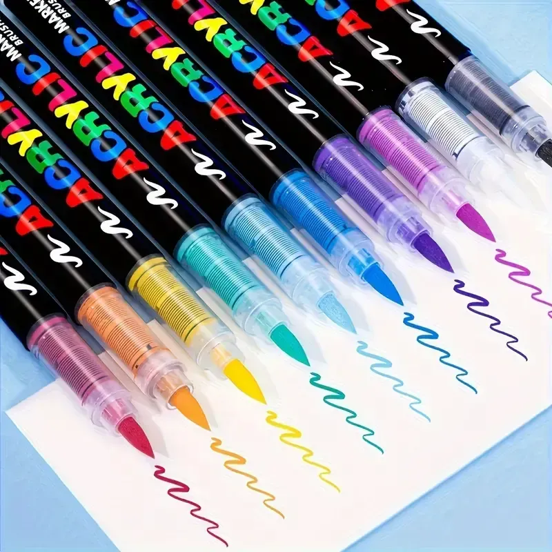Canetas de tinta acrílica, marcadores de tinta acrílica com ponta de pincel macio, marcadores acrílicos coloridos ideais para tela, pintura em pedra, madeira, pedra, vidro, cerâmica, pintura em tecido, artesanato DIY Halloween, presente de Natal