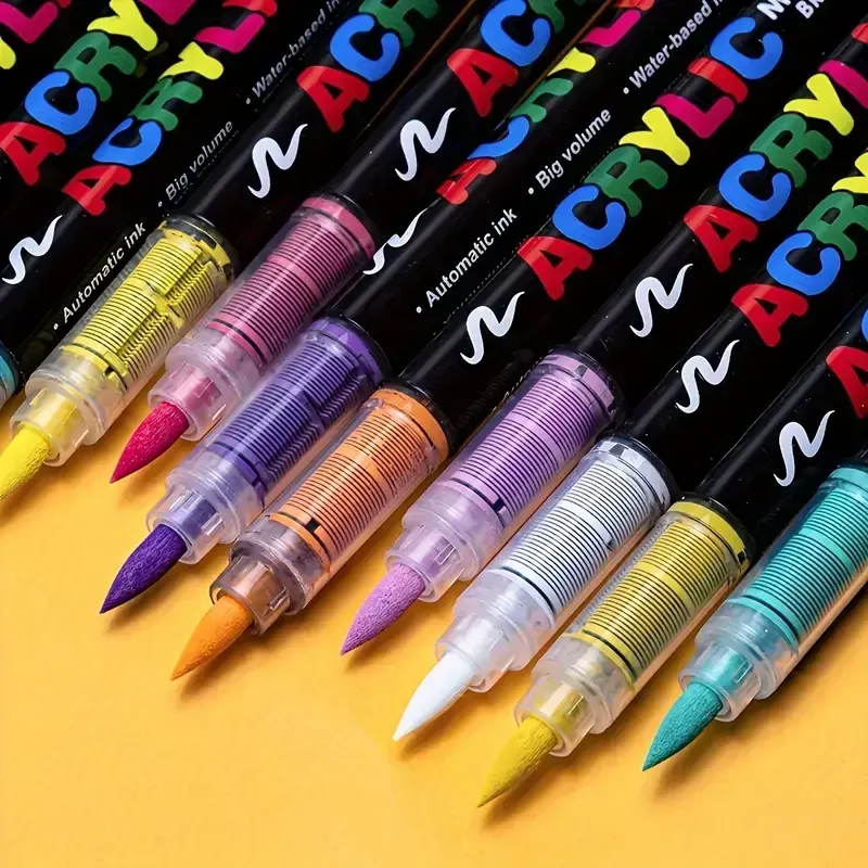 Canetas de tinta acrílica, marcadores de tinta acrílica com ponta de pincel macio, marcadores acrílicos coloridos ideais para tela, pintura em pedra, madeira, pedra, vidro, cerâmica, pintura em tecido, artesanato DIY Halloween, presente de Natal
