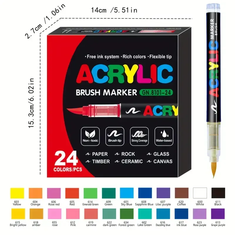 Canetas de tinta acrílica, marcadores de tinta acrílica com ponta de pincel macio, marcadores acrílicos coloridos ideais para tela, pintura em pedra, madeira, pedra, vidro, cerâmica, pintura em tecido, artesanato DIY Halloween, presente de Natal