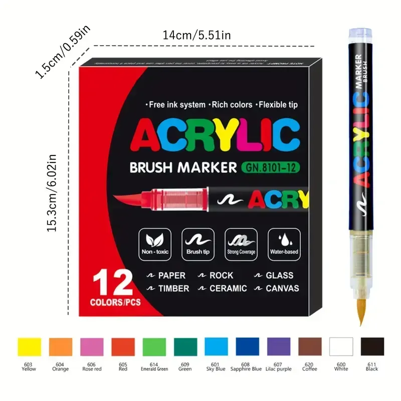 Canetas de tinta acrílica, marcadores de tinta acrílica com ponta de pincel macio, marcadores acrílicos coloridos ideais para tela, pintura em pedra, madeira, pedra, vidro, cerâmica, pintura em tecido, artesanato DIY Halloween, presente de Natal