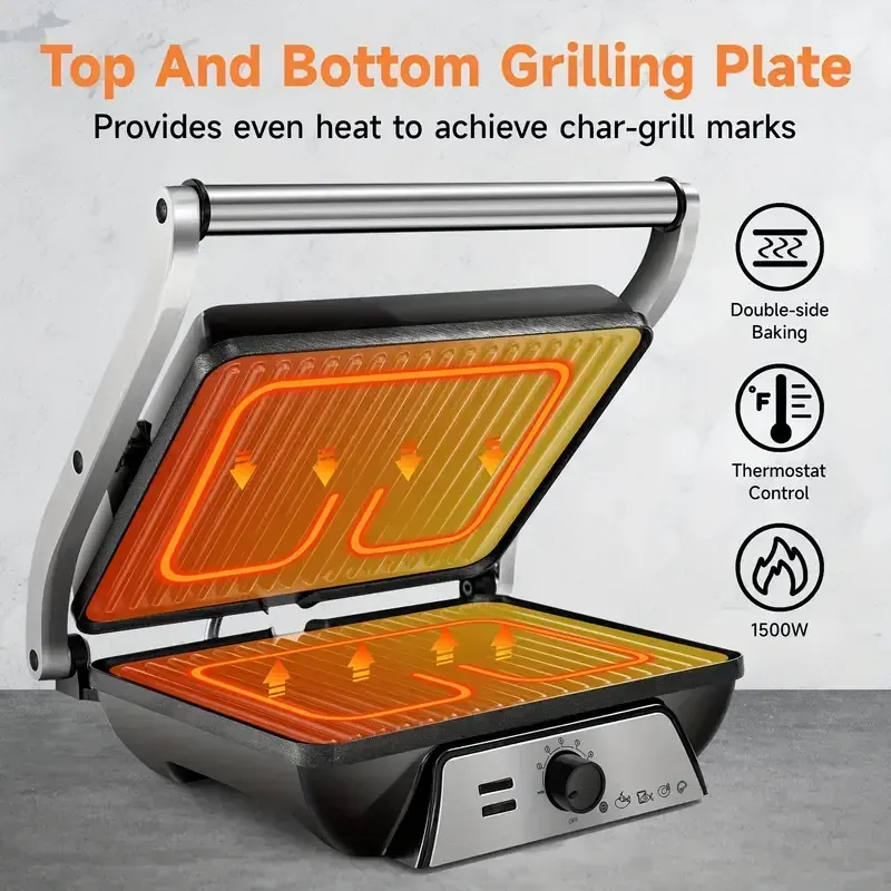Grill elétrico de interior SUSTEAS 3 em 1 e prensa para panini