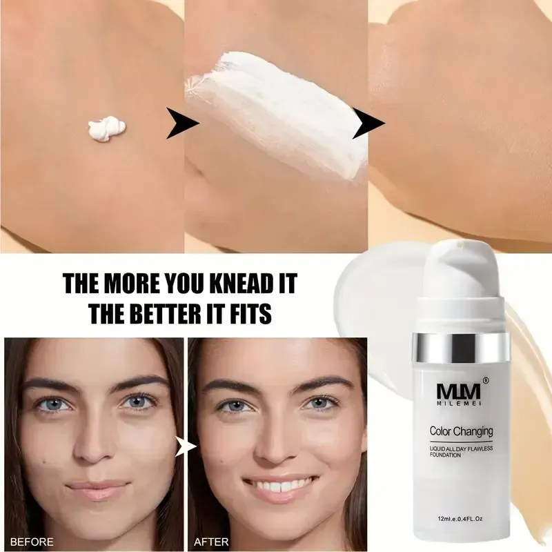 Fond de teint liquide longue tenue, imperméable et à effet thermochrome - Texture soyeuse, hydratante, non collante et finition mat couvrante - Taille voyage portable unisexe - Idéal comme cadeau pour la Saint-Valentin