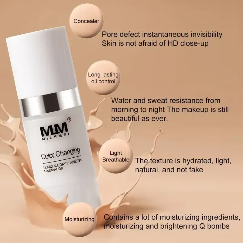 Fond de teint liquide longue tenue, imperméable et à effet thermochrome - Texture soyeuse, hydratante, non collante et finition mat couvrante - Taille voyage portable unisexe - Idéal comme cadeau pour la Saint-Valentin