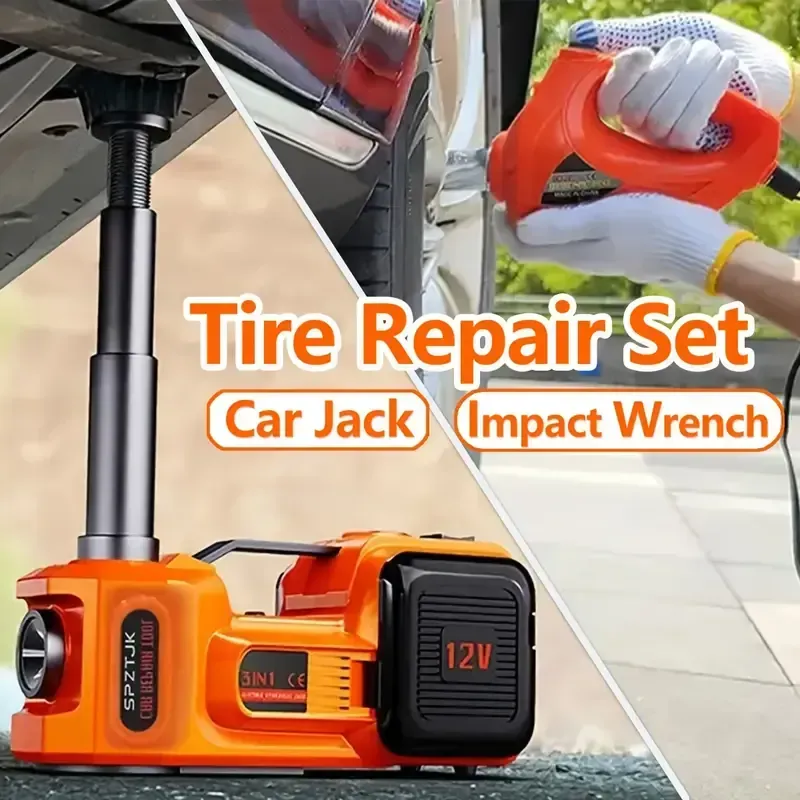 Kit de macaco elétrico de carro de 5 toneladas e chave de impacto para pneus。