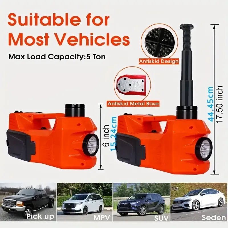 Kit de macaco elétrico de carro de 5 toneladas e chave de impacto para pneus。