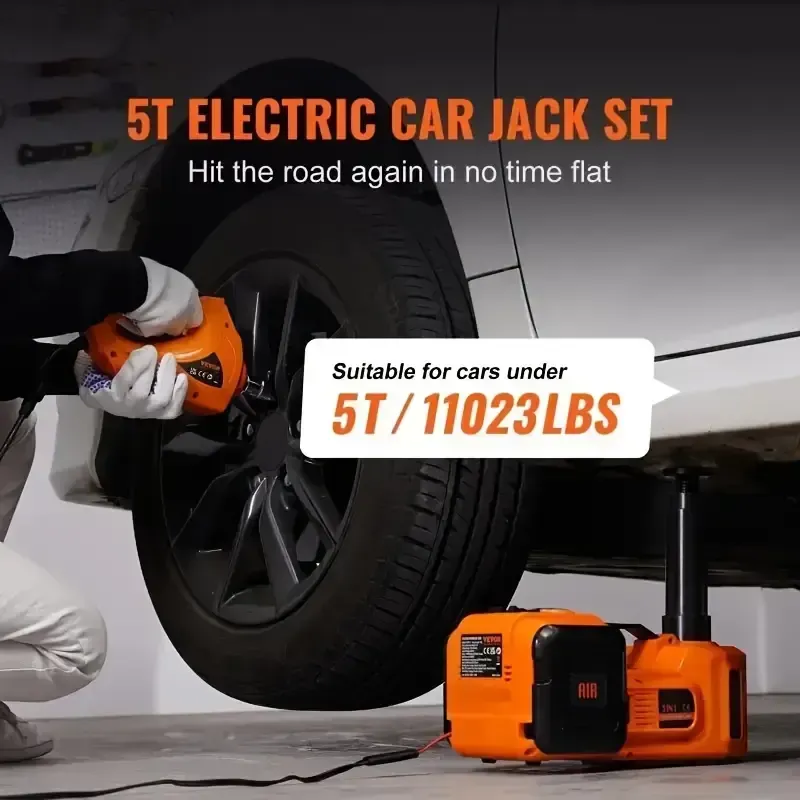 Kit de macaco elétrico de carro de 5 toneladas e chave de impacto para pneus。