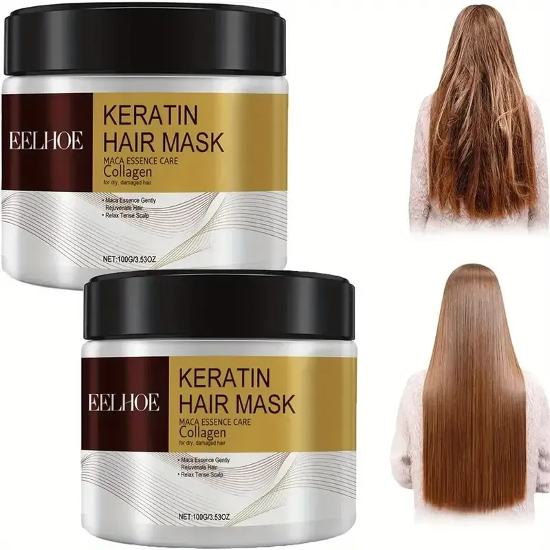 Máscara capilar de colágeno, máscara capilar de colágeno e óleo de argan, repara cabelos danificados, adequada para cabelos lisos, cacheados, coloridos e com permanente.
