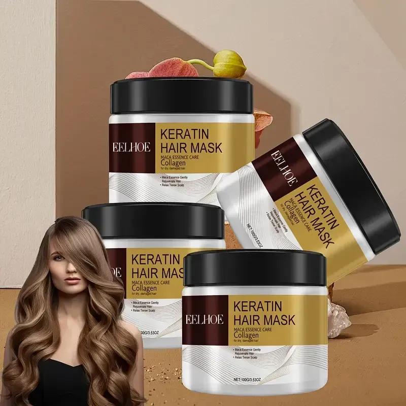 Máscara capilar de colágeno, máscara capilar de colágeno e óleo de argan, repara cabelos danificados, adequada para cabelos lisos, cacheados, coloridos e com permanente.