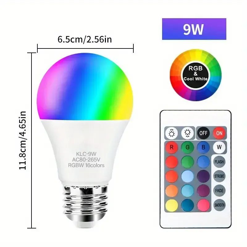 Lâmpada de controle remoto inteligente de 16 cores RGB+W