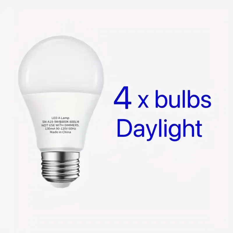 4pcs A19 LED Light Bulbs, 9W, Equivalent to 60W with 800 Lumens, E26, Non-dimmable, Operate at 110V Voltage, And Are Only Suitable for Use in The US And Canada. Non-Dimmable, Home, Office, And Commercial Use.