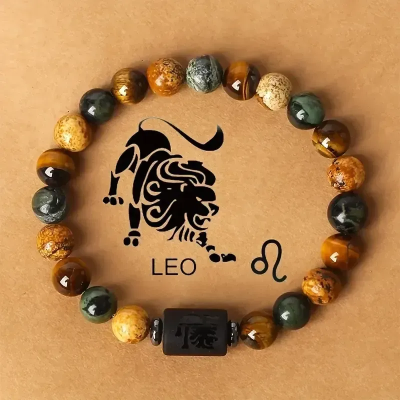 1 pulseira de contas de pedra natural com astrologia do zodíaco, designs de 12 constelações da moda, joias personalizadas do signo do zodíaco, presente ideal de aniversário ou dia dos namorados, 7,48 polegadas