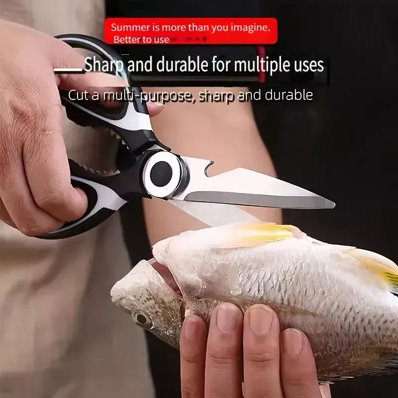 Tesoura de cozinha, Tesoura para aves, Tesoura de cozinha, Tesoura para espinhas de peixe de cozinha, Tesoura multifuncional de osso de frango em aço inoxidável para pato, Tesoura para alimentos, Tesoura para carne de cozinha, Abridor de nozes, Abridor de garrafas, Acessórios de cozinha