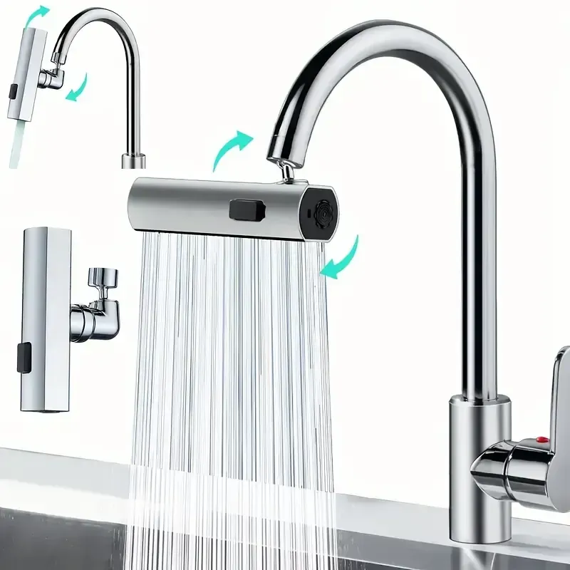 Adaptador de torneira multifuncional universal ABS, fluxo em cascata de 3 velocidades, cabeça de spray giratória à prova de respingos, sem necessidade de eletricidade, fácil instalação, atualização elegante