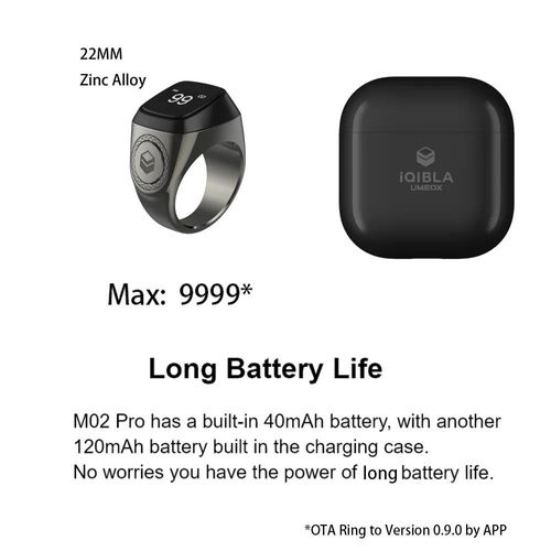 Mini dedo digital LCD eletrônico, contador de mão muçulmana, primeiro anel Tasbih do mundo, Iqibla Smart Tasbeeh, M02 Pro.