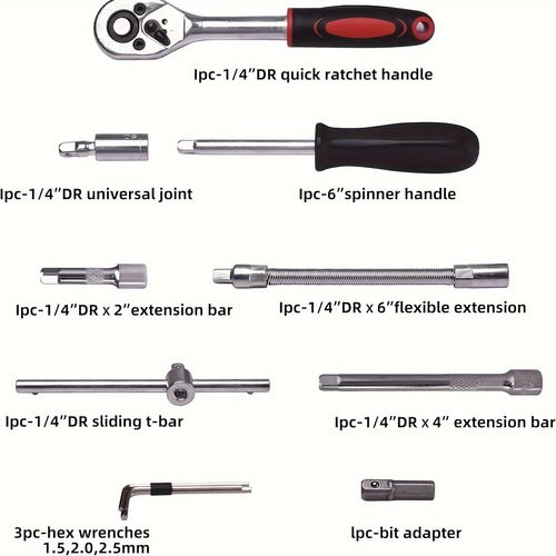 Conjunto de ferramentas mestre automotivo profissional, conjunto de ferramentas premium de 46 peças para reparo de carros, bicicletas e motocicletas